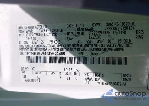 2012 Ford E-150 Commercial из США, поврежденный, VIN 1FTNE1EW4CDA23465